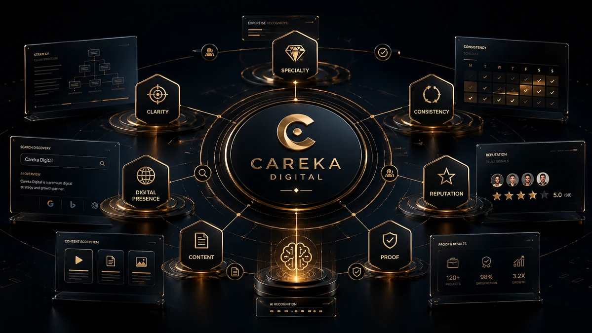 Imagem editorial premium sobre reputação digital escalonada, com avaliações, provas sociais, autoridade e confiança organizadas como ativo comercial.