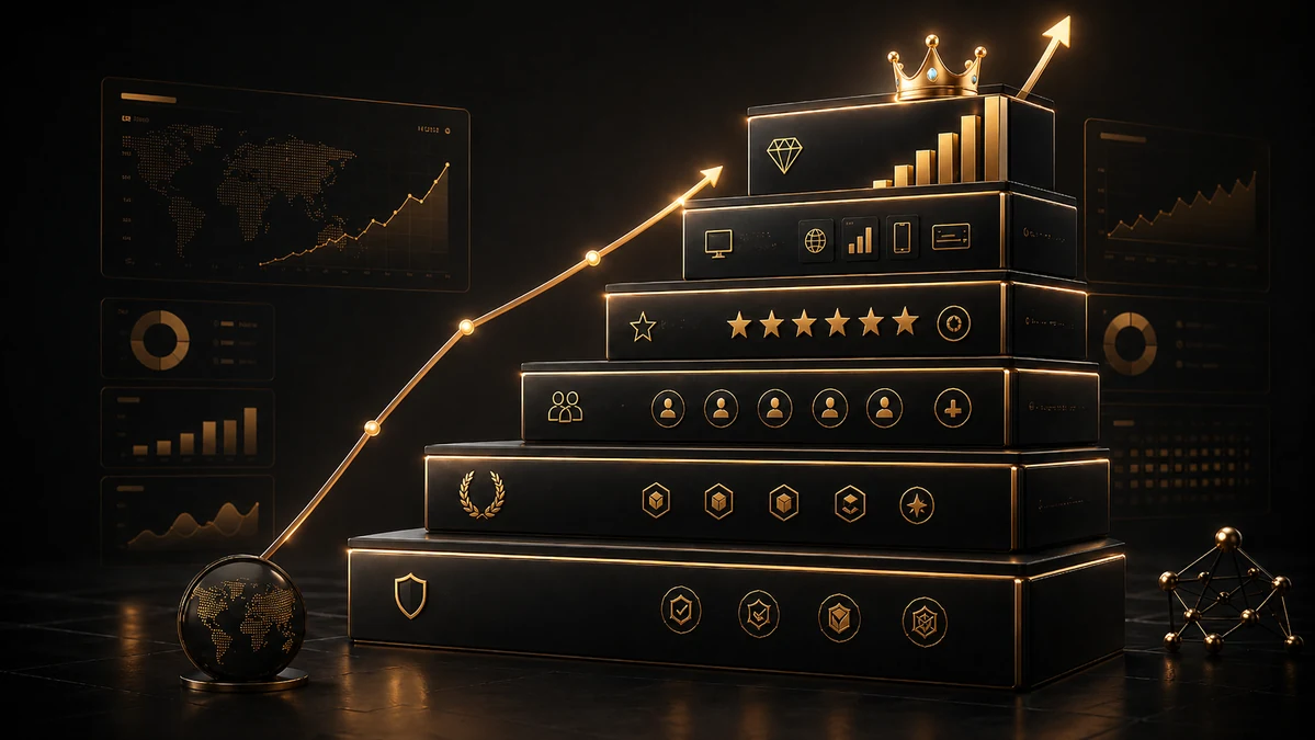 Imagem editorial premium sobre investigação silenciosa da reputação digital, com cliente analisando avaliações, site, presença online e provas sociais antes do contato.